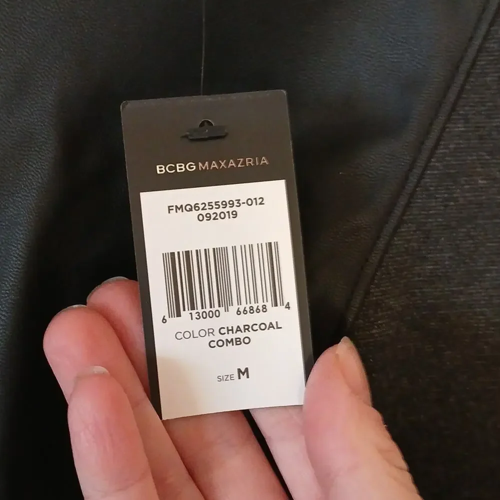 BCBGMAXAZRIA charcoal faux leather combo dress